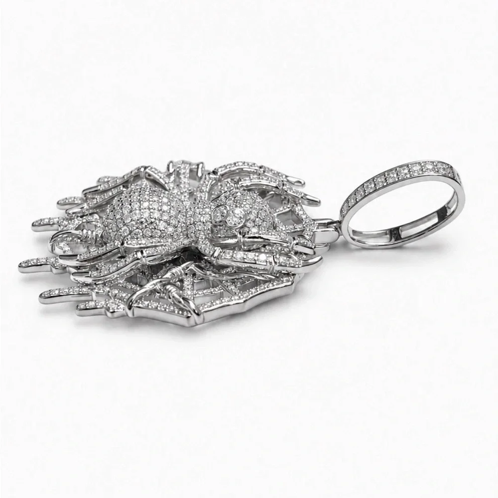 925 Sterling Silver 7.90CT MOISSANITE Spider  Web Pendant- Men’s Jewelry